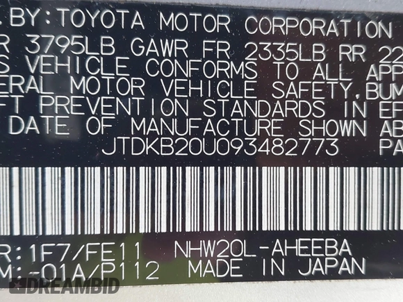 2009 Toyota Prius with VIN JTDKB20U093482773, listed as a IAAI auction lot 42180676 with 183,791 mi miles. Bid and sale history available at carsss.com. Image 9.