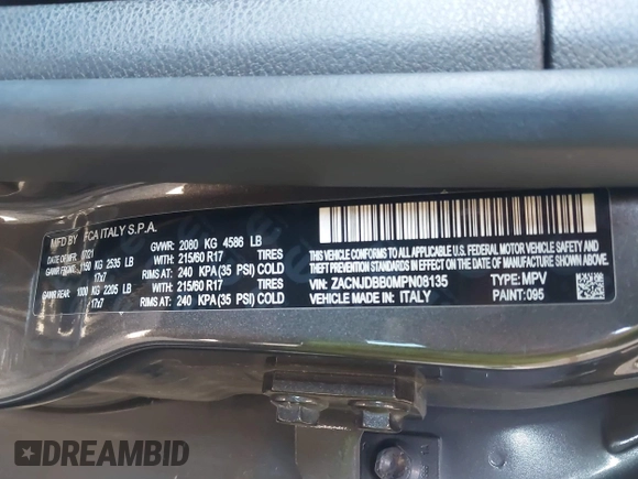 2021 Jeep Renegade Islander z VIN ZACNJDBB0MPN08135, wystawiony jako IAAI lot #42334510 z przebiegiem Nie podano mil oraz . Historia ofert i sprzedaży dostępna na DreamBid. Obrazek 9.