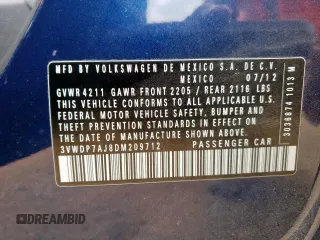 2013 Volkswagen Jetta SE с VIN 3VWDP7AJ8DM209712, выставлен на аукционе Copart как лот 59168045 с пробегом 94 813 миль миль и Списание • Salvage title. История ставок и продаж доступна на DreamBid. Изображение 12.