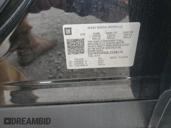 2020 Cadillac XT6 FWD Premium Luxury with VIN 1GYKPCRS2LZ138174, listed as a Copart auction lot 52495655 with 30,822 mi miles and Salvage Title. Bid and sale history available at carsss.com. Image 12.