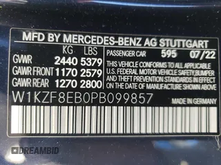 2023 Mercedes-Benz E 350 with VIN W1KZF8EB0PB099857, listed as a Copart auction lot 47774245 with 35,718 mi miles and Salvage Title. Bid and sale history available at DreamBid. Image 14.