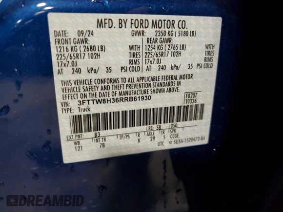 2024 Ford Maverick XLT with VIN 3FTTW8H36RRB61930, listed as a Copart auction lot 51457495 with 4,698 mi miles and Salvage Title. Bid and sale history available at carsss.com. Image 14.