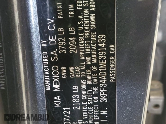 2021 Kia Forte GT-Line z VIN 3KPF34AD1ME391439, wystawiony jako Copart lot #59582645 z przebiegiem 24 988 mil mil oraz Szkoda całkowita • Salvage title. Historia ofert i sprzedaży dostępna na DreamBid. Obrazek 12.