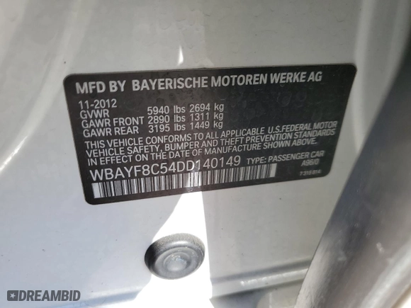 2013 BMW 7 Series 750Li xDrive with VIN WBAYF8C54DD140149, listed as a Copart auction lot 74336684 with 86,555 mi miles and Salvage Title. Bid and sale history available at carsss.com. Image 12.
