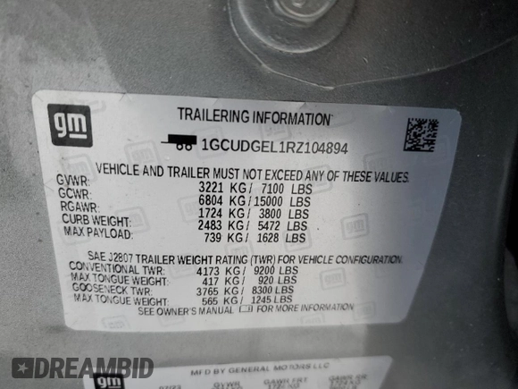 2024 Chevrolet Silverado 1500 LTZ with VIN 1GCUDGEL1RZ104894, listed as a Copart auction lot 41590095 with 33,551 mi miles and Salvage Title. Bid and sale history available at DreamBid. Image 14.