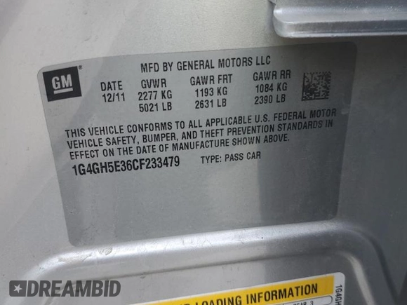 2012 Buick LaCrosse Premium 3 z VIN 1G4GH5E36CF233479, wystawiony jako Copart lot #63446125 z przebiegiem 28 151 mil mil oraz Szkoda całkowita • Salvage title. Historia ofert i sprzedaży dostępna na DreamBid. Obrazek 13.