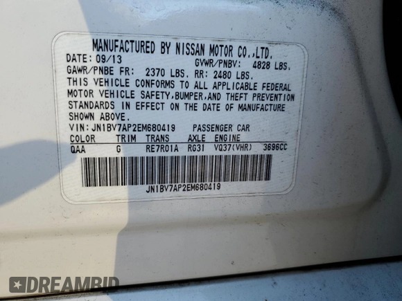2014 Infiniti Q50 с VIN JN1BV7AP2EM680419, выставлен на аукционе Copart как лот 47358405 с пробегом 111 638 миль миль и Списание • Salvage title. История ставок и продаж доступна на DreamBid. Изображение 14.