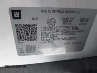2021 Chevrolet Tahoe LT with VIN 1GNSCNKD7MR103115, listed as a IAAI auction lot 42519654 with 47,834 mi miles and . Bid and sale history available at DreamBid. Image 9.