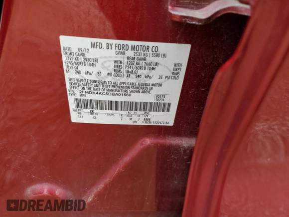 2013 Ford Edge Limited with VIN 2FMDK4KC5DBA01560, listed as a Copart auction lot 51997755 with 195,868 mi miles and Clean Title. Bid and sale history available at carsss.com. Image 13.