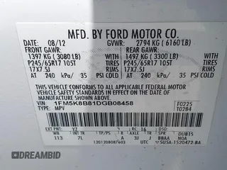 2013 Ford Explorer с VIN 1FM5K8B81DGB08458, выставлен на аукционе IAAI как лот 42171409 с пробегом 155 911 миль миль и . История ставок и продаж доступна на DreamBid. Изображение 9.