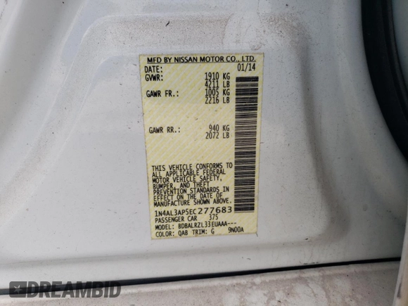 2014 Nissan Altima 2.5 SL with VIN 1N4AL3AP5EC277683, listed as a Copart auction lot 44690325 with 256,889 mi miles and Salvage Title. Bid and sale history available at carsss.com. Image 12.