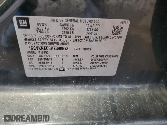 2017 Chevrolet Silverado 1500 Work Truck with VIN 1GCVKNEC8HZ390613, listed as a Copart auction lot 52018655 with 192,993 mi miles and Clean Title. Bid and sale history available at carsss.com. Image 12.