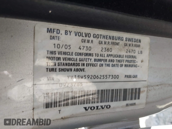 2006 Volvo V70 2.5L Turbo with VIN YV1SW592062557300, listed as a IAAI auction lot 42186688 with 206,502 mi miles and . Bid and sale history available at DreamBid. Image 9.