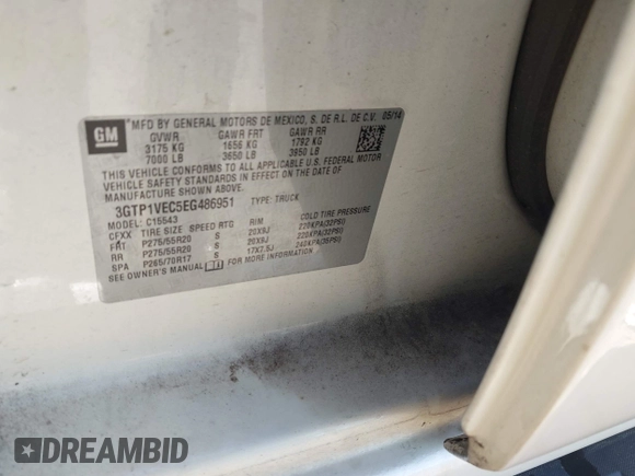 2014 GMC Sierra 1500 SLT with VIN 3GTP1VEC5EG486951, listed as a IAAI auction lot 41939376 with 131,857 mi miles and . Bid and sale history available at DreamBid. Image 9.