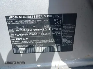 2011 Mercedes-Benz M 350 with VIN 4JGBB8GB4BA664299, listed as a IAAI auction lot 42229734 with 180,557 mi miles and . Bid and sale history available at DreamBid. Image 9.