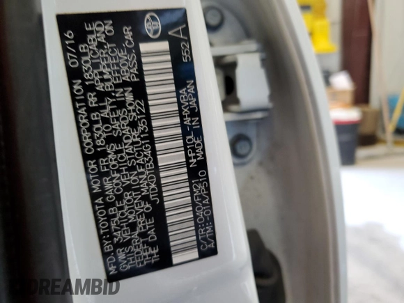 2016 Toyota Prius One with VIN JTDKDTB34G1135122, listed as a Copart auction lot 53102415 with 128,680 mi miles and Clean Title. Bid and sale history available at carsss.com. Image 12.