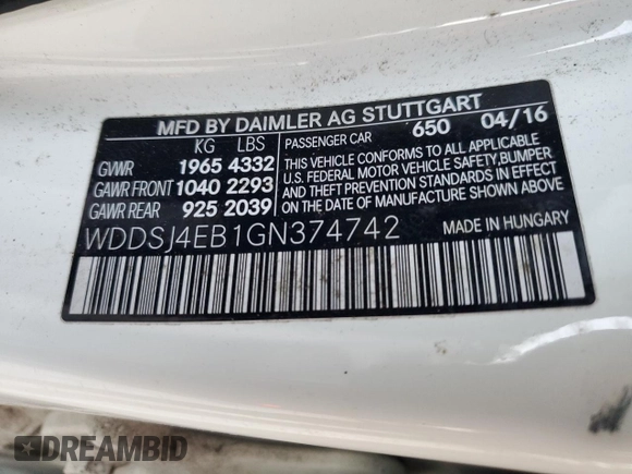 2016 Mercedes-Benz CLA with VIN WDDSJ4EB1GN374742, listed as a Copart auction lot 36433243 with 80,167 mi miles. Bid and sale history available at carsss.com. Image 12.