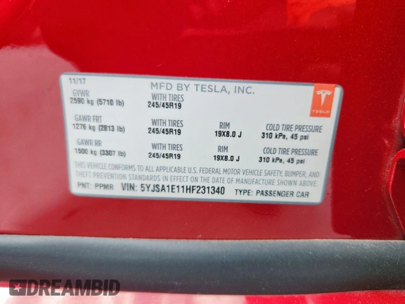 2017 Tesla Model S 60 с VIN 5YJSA1E11HF231340, выставлен на аукционе Copart как лот 62087375 с пробегом 74 303 миль миль и Списание • Salvage title. История ставок и продаж доступна на DreamBid. Изображение 12.