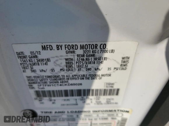 2012 Ford F-150 XL with VIN 1FTFW1CT4CKD85026, listed as a Copart auction lot 74925764 with 221,643 mi miles and Salvage Title. Bid and sale history available at carsss.com. Image 12.