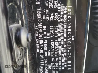2011 Kia Sorento LX with VIN 5XYKT3A13BG013461, listed as a Copart auction lot 47467015 with 166,707 mi miles and Clean Title. Bid and sale history available at DreamBid. Image 13.