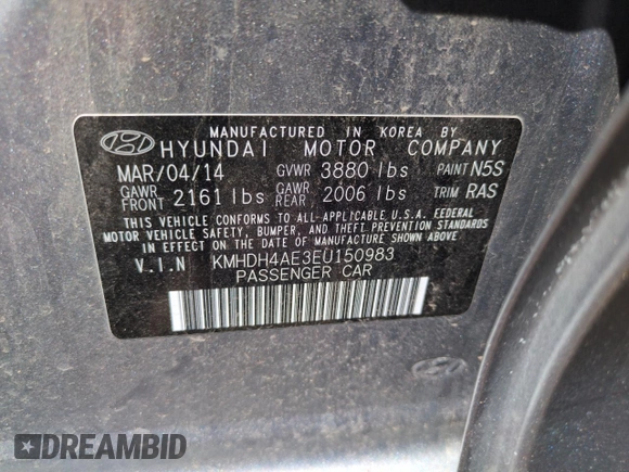 2014 Hyundai Elantra SE z VIN KMHDH4AE3EU150983, wystawiony jako Copart lot #58413865 z przebiegiem 174 038 mil mil oraz Szkoda całkowita • Salvage title. Historia ofert i sprzedaży dostępna na DreamBid. Obrazek 13.