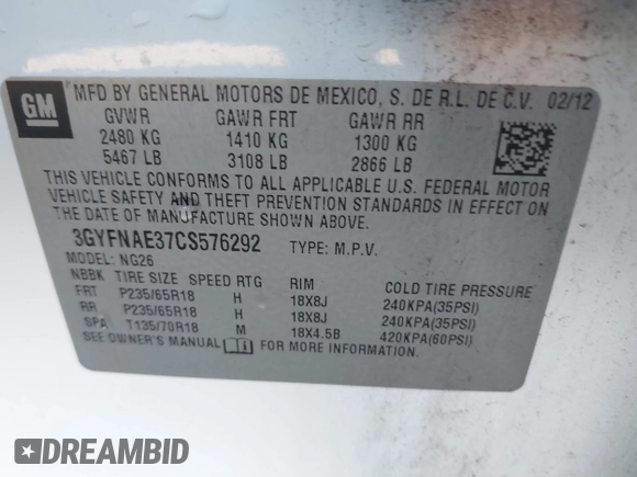 2012 Cadillac SRX Luxury Collection z VIN 3GYFNAE37CS576292, wystawiony jako IAAI lot #41048054 z przebiegiem 158 948 mil mil oraz . Historia ofert i sprzedaży dostępna na DreamBid. Obrazek 9.