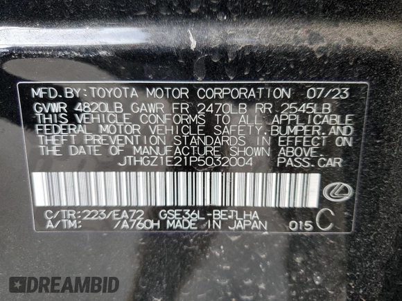 2023 Lexus IS with VIN JTHGZ1E21P5032004, listed as a Copart auction lot 46805615 with 6,043 mi miles and Salvage Title. Bid and sale history available at carsss.com. Image 12.