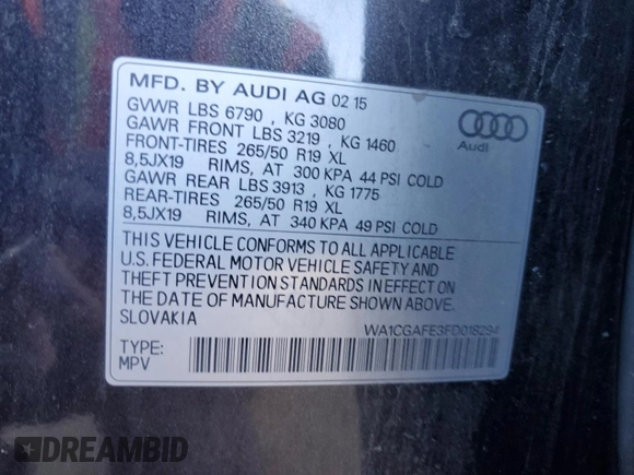 2015 Audi Q7 3.0T Premium with VIN WA1CGAFE3FD018294, listed as a Copart auction lot 51578385 with 69,172 mi miles and Salvage Title. Bid and sale history available at carsss.com. Image 14.