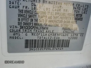 2017 Nissan Note SL with VIN 3N1CE2CP2HL376414, listed as a Copart auction lot 42743705 with 121,184 mi miles and Clean title. Bid and sale history available at DreamBid. Image 12.