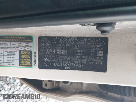 2010 Kia Soul + with VIN KNDJT2A2XA7098227, listed as a IAAI auction lot 42132556 with 240,712 mi miles and . Bid and sale history available at DreamBid. Image 9.