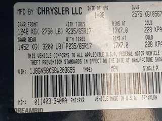2008 Jeep Liberty Limited with VIN 1J8GN58K58W203695, listed as a IAAI auction lot 41894711 with 155,967 mi miles and . Bid and sale history available at carsss.com. Image 9.
