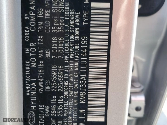 2020 Hyundai Tucson Sport with VIN KM8J33AL1LU144199, listed as a Copart auction lot 50039275 with 82,219 mi miles and Salvage Title. Bid and sale history available at carsss.com. Image 14.