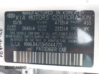 2017 Kia Cadenza Premium with VIN KNALB4J13H5044771, listed as a IAAI auction lot 41503258 with 71,695 mi miles and . Bid and sale history available at DreamBid. Image 9.
