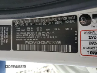 2005 BMW X3 3.0i with VIN WBXPA93435WD16095, listed as a Copart auction lot 48756525 with 207,134 mi miles and Salvage Title. Bid and sale history available at DreamBid. Image 13.