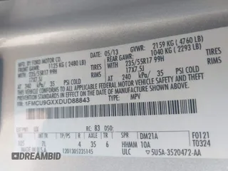 2013 Ford Escape SE с VIN 1FMCU9GXXDUD88843, выставлен на аукционе IAAI как лот 41851314 с пробегом 209 085 миль миль и . История ставок и продаж доступна на DreamBid. Изображение 9.