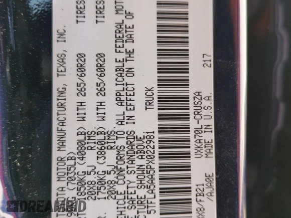 2023 Toyota Tundra 2WD SR5 with VIN 5TFLA5AA5PX022981, listed as a Copart auction lot 76268874 with 15,709 mi miles and Non Repairable. Bid and sale history available at carsss.com. Image 14.