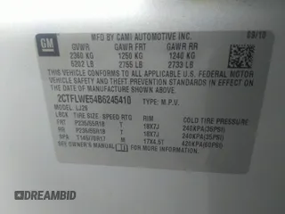 2011 GMC Terrain SLT-2 with VIN 2CTFLWE54B6245410, listed as a IAAI auction lot 36919978 with 52,992 mi miles and . Bid and sale history available at carsss.com. Image 9.