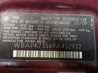 2009 BMW 3 Series 328i xDrive with VIN WBAPK73569A452922, listed as a IAAI auction lot 42517745 with 197,794 mi miles and . Bid and sale history available at DreamBid. Image 9.