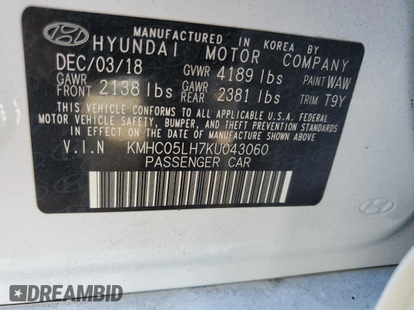 2019 Hyundai Ioniq Limited z VIN KMHC05LH7KU043060, wystawiony jako Copart lot #72509054 z przebiegiem 42 250 mil mil oraz Szkoda całkowita • Salvage title. Historia ofert i sprzedaży dostępna na DreamBid. Obrazek 15.