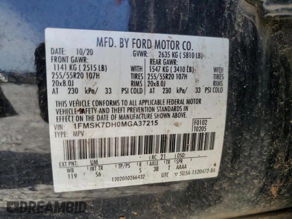 2021 Ford Explorer XLT with VIN 1FMSK7DH0MGA37215, listed as a Copart auction lot 48119975 with 80,424 mi miles and Salvage Title. Bid and sale history available at DreamBid. Image 15.