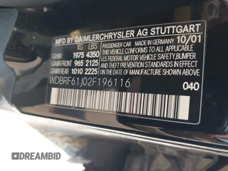 2002 Mercedes-Benz C 230/260/280/320 z VIN WDBRF61J02F196116, wystawiony jako IAAI lot #42250367 z przebiegiem Nie podano mil oraz . Historia ofert i sprzedaży dostępna na DreamBid. Obrazek 9.