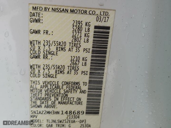 2017 Nissan Murano Platinum with VIN 5N1AZ2MH3HN148689, listed as a Copart auction lot 47865755 with 195,046 mi miles and Salvage Title. Bid and sale history available at carsss.com. Image 13.
