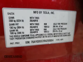 2024 Tesla Model Y Long Range with VIN 7SAYGDEE2RA269884, listed as a Copart auction lot 56937585 with 49,374 mi miles and Salvage title. Bid and sale history available at DreamBid. Image 12.