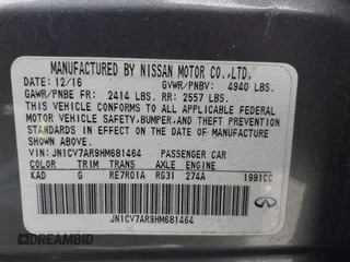 2017 Infiniti Q50 2.0t Premium with VIN JN1CV7AR9HM681464, listed as a IAAI auction lot 42055659 with 100,179 mi miles. Bid and sale history available at carsss.com. Image 9.