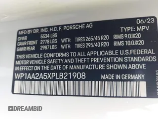 2023 Porsche Macan с VIN WP1AA2A5XPLB21908, выставлен на аукционе IAAI как лот 42222633 с пробегом 72 779 миль миль и . История ставок и продаж доступна на DreamBid. Изображение 9.