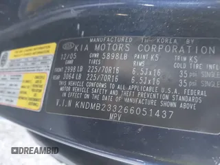 2006 Kia Sedona LX with VIN KNDMB233266051437, listed as a IAAI auction lot 41760622 with 999,999 mi miles. Bid and sale history available at carsss.com. Image 9.
