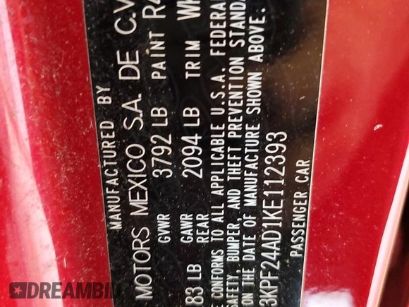 2019 Kia Forte LXS with VIN 3KPF24AD1KE112393, listed as a Copart auction lot 60515485 with 45,725 mi miles and Salvage title. Bid and sale history available at DreamBid. Image 13.