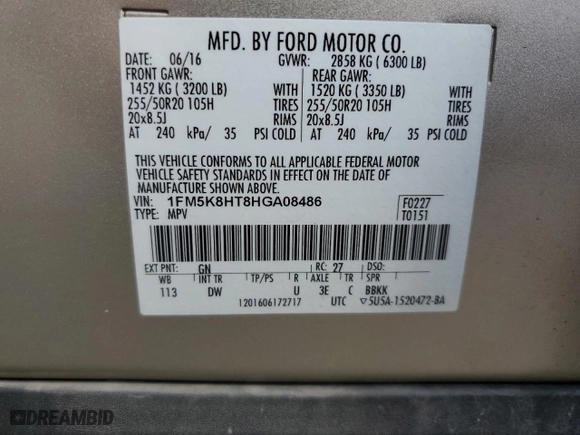 2017 Ford Explorer Platinum with VIN 1FM5K8HT8HGA08486, listed as a Copart auction lot 52991125 with 108,216 mi miles and Clean Title. Bid and sale history available at carsss.com. Image 13.
