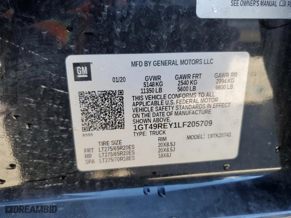 2020 GMC Sierra 2500HD Denali with VIN 1GT49REY1LF205709, listed as a Copart auction lot 45880945 with 44,573 mi miles and Salvage Title. Bid and sale history available at carsss.com. Image 13.