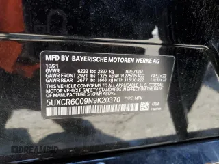 2022 BMW X5 xDrive40i with VIN 5UXCR6C09N9K20370, listed as a Copart auction lot 71387572 with 11,272 mi miles. Bid and sale history available at carsss.com. Image 13.
